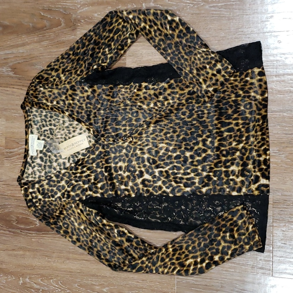 (M) NWT Denim & Supply Ralph Lauren Crushed Velvet Desert Cheetah Print Lace